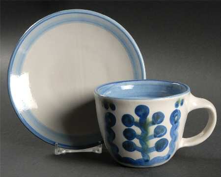 Pear and Grape Blue Flat Cup & Saucer Set