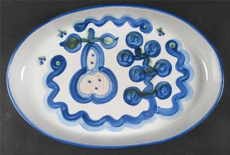 Pear and Grape Blue 16" Oval Serving Platter