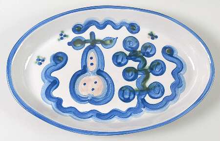 Pear and Grape Blue 13" Oval Serving Platter