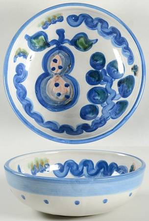 Pear and Grape Blue 8" Round Vegetable Bowl