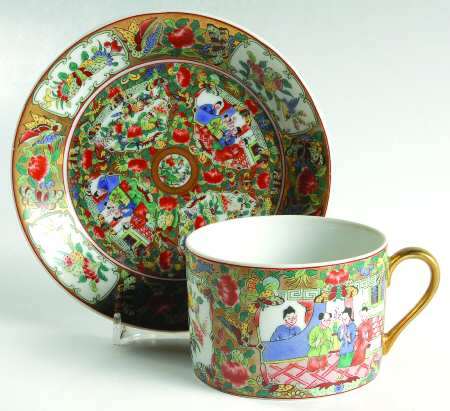 Canton Rose Design Flat Cup & Saucer Set