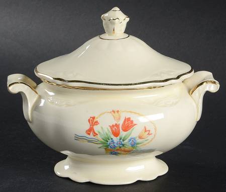 Tulips In A Basket Sugar Bowl & Lid