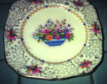 Old English Needlepoint Square Salad Plate