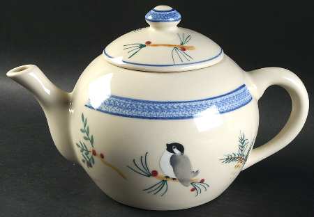Chickadee and Pine Teapot & Lid