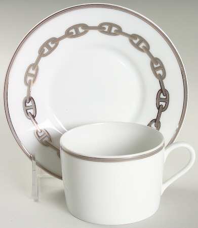 Chaine D'Ancre Gray (Platinum Trim) Flat Cup & Saucer Set