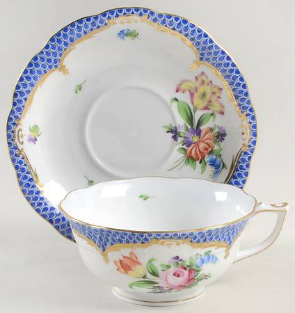 Printemps Blue Border Footed Cup & Saucer Set