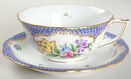 Printemps Blue Border Footed Cup & Saucer Set
