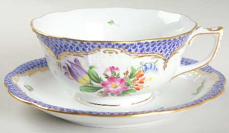Printemps Blue Border Footed Cup & Saucer Set