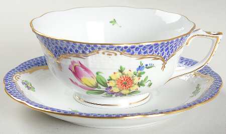 Printemps Blue Border Footed Cup & Saucer Set