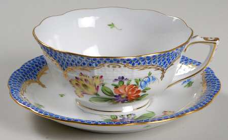 Printemps Blue Border Footed Cup & Saucer Set