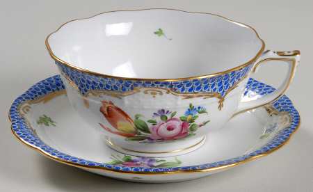 Printemps Blue Border Footed Cup & Saucer Set
