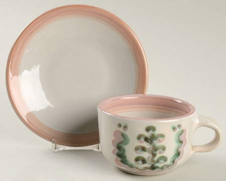 Pear and Grape Pink Flat Cup & Saucer Set