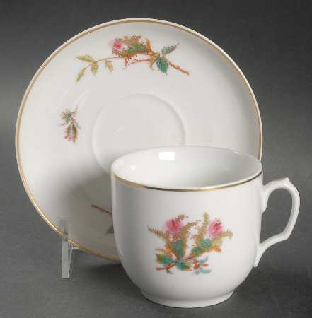 Moss Rose (Gold Trim, No Verge) Flat Cup & Saucer Set