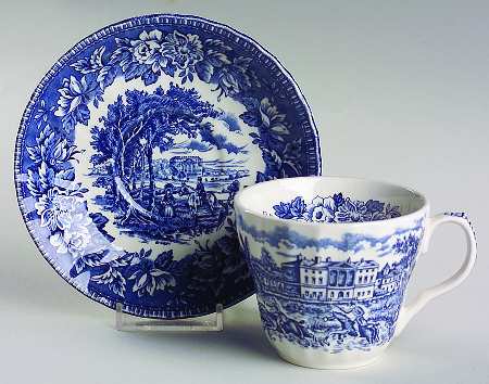 England's Heritage Blue Flat Cup & Saucer Set
