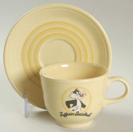 Fiesta Looney Tunes Yellow Flat Cup & Saucer Set