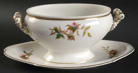 Moss Rose (Thin Gold Trim) Gravy Boat w/Attached Underplate No Lid
