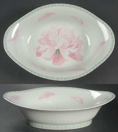 Les Pivoines Green (Celadon) 9" Oval Vegetable Bowl