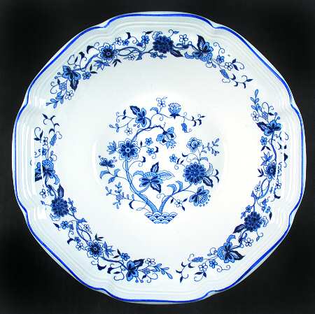 Seine Blue (Scalloped, Blue Trim) 8" Round Vegetable Bowl