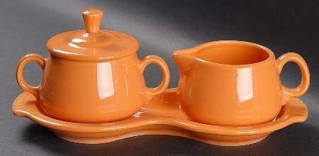 Fiesta Tangerine (Intro 2003) Creamer & Sugar with Lid & Tray Set