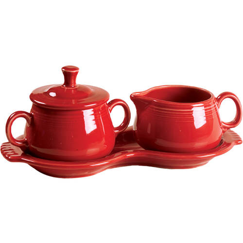 Fiesta Scarlet (Intro 2004) Creamer & Sugar with Lid & Tray Set
