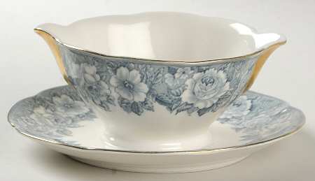Coaching Scenes Blue Gravy Boat with Attached Underplate