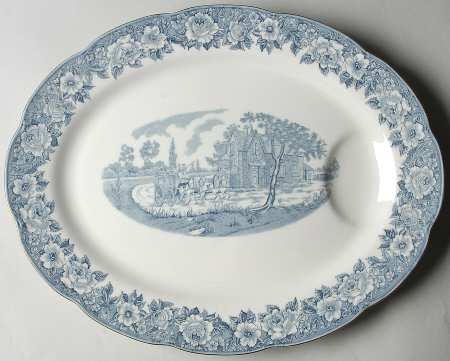 Coaching Scenes Blue 16" Oval Serving Platter