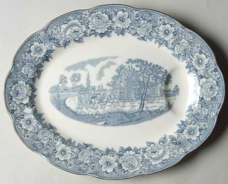 Coaching Scenes Blue 11" Oval Serving Platter
