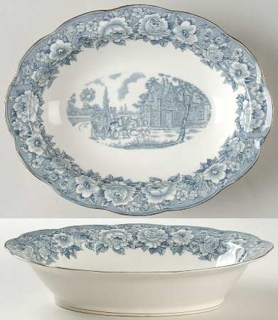 Coaching Scenes Blue 9" Oval Vegetable Bowl