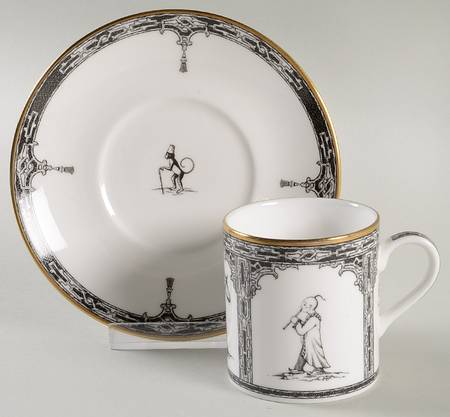 Chinoiserie Black (Ebony) Flat Demitasse Cup & Saucer Set