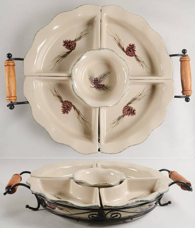 Northwoods 6pc Lazy Susan (4 Sides, Center Dish & Metal Stand)