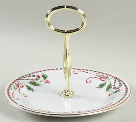Tartan Ribbon (White Background, Gold Trim) 6" - 7" Tidbit (from Salad Plate) HC