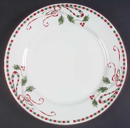 Tartan Ribbon (White Background, Gold Trim) 12" Chop Plate (Round Platter)