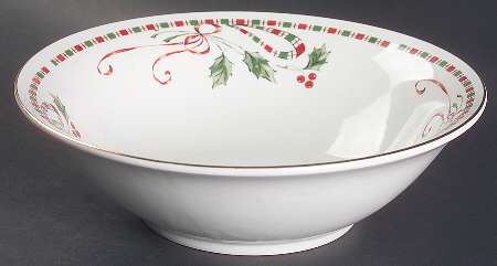 Tartan Ribbon (White Background, Gold Trim) 9" Round Vegetable Bowl
