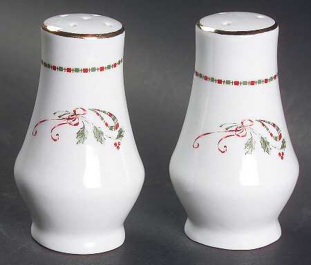 Tartan Ribbon (White Background, Gold Trim) Salt & Pepper Set