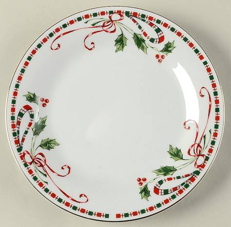 Tartan Ribbon (White Background, Gold Trim) Salad Plate