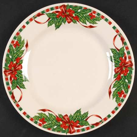 Tartan Ribbon (Cream Background, Gold Trim) Salad Plate
