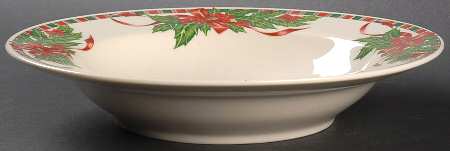 Tartan Ribbon (Cream Background, Gold Trim) Rim Soup Bowl