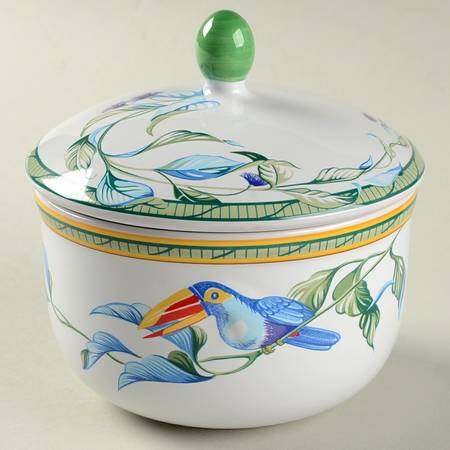 Faience Toucans Sugar Bowl & Lid