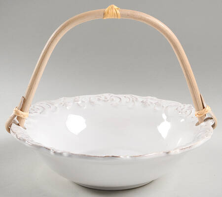 Madison Collection Antique White 7''-7 1/4'' Basket W/Bamboo Handle HC