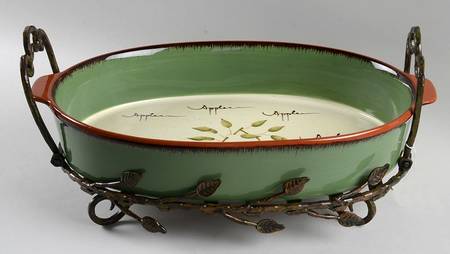 Apple Orchard Collection Oval Baker with Metal Stand