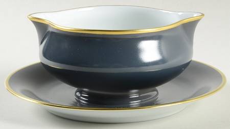 Color Block Gold Grey Gravy Boat with Attached Underplate