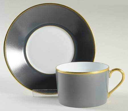 Color Block Gold Grey Flat Cup & Saucer Set