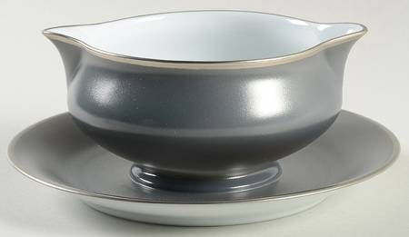 Color Block Platinum Grey Gravy Boat with Attached Underplate