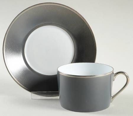 Color Block Platinum Grey Flat Cup & Saucer Set