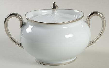 Color Block Platinum White Sugar Bowl & Lid by Haviland