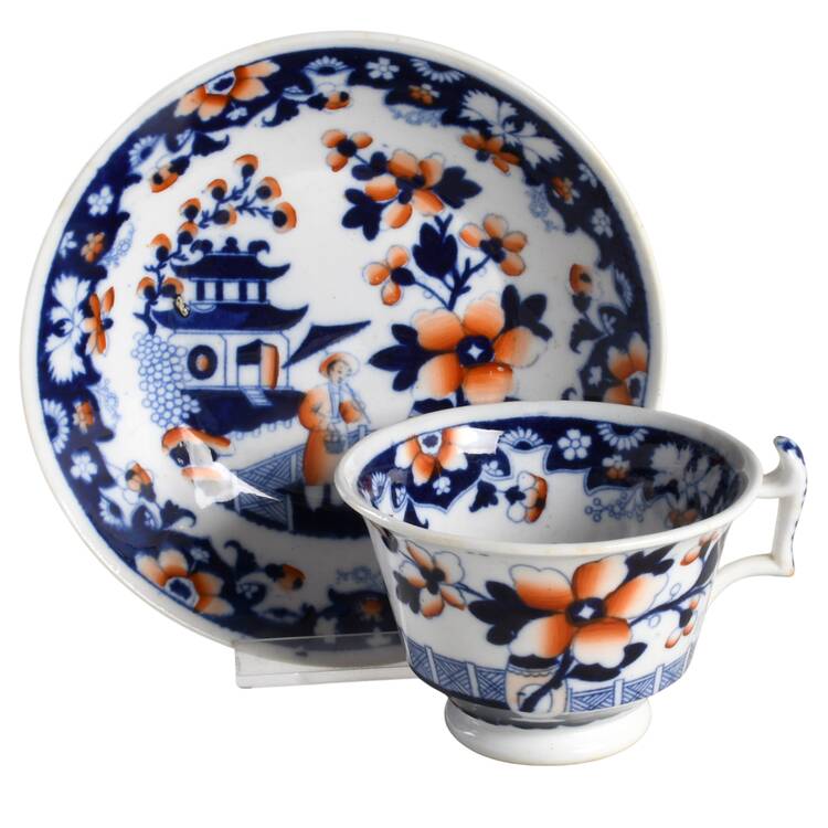 Man with Basket of Eggs Footed Cup & Saucer Set