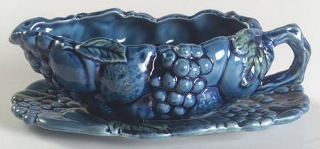 Mood Indigo Blue Gravy Boat with Attached Underplate