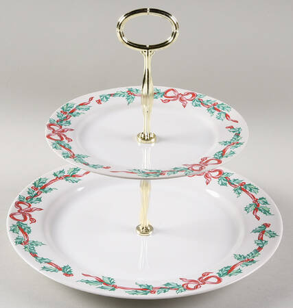 Christmas Ribbons 6 5/8"-10"  2 Tiered Serving Tray (Dp, Sp) HC