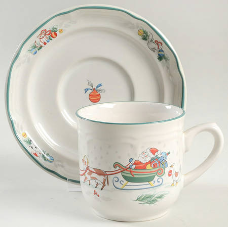 Country Christmas Flat Cup & Saucer Set