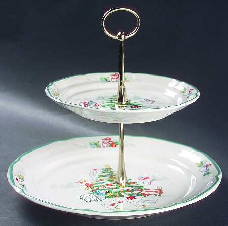 Country Christmas 2 Tiered Serving Tray (Dinner & Salad Plate)